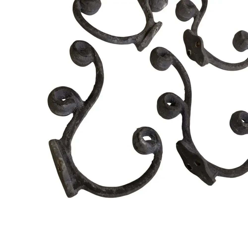 Set of 4 Hat Coat Hooks Vintage Scrolled Design Distressed Wall Hanging
